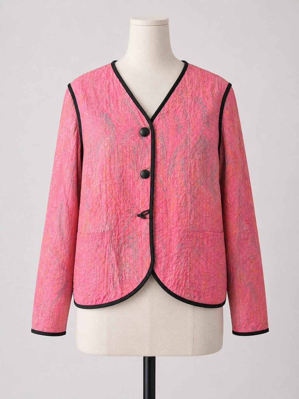 Quilted Silk Jacket Vintage Pink Orange Medium Reversible